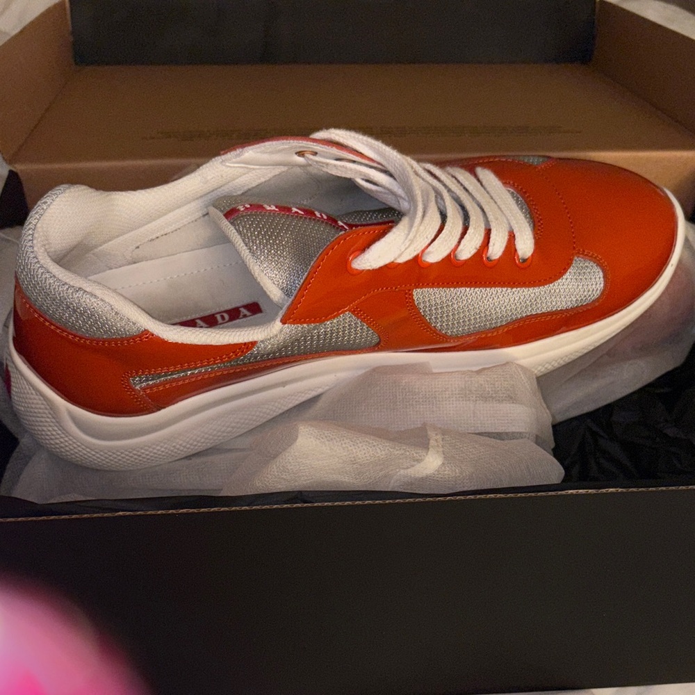 Prada Orange and White Sneakers